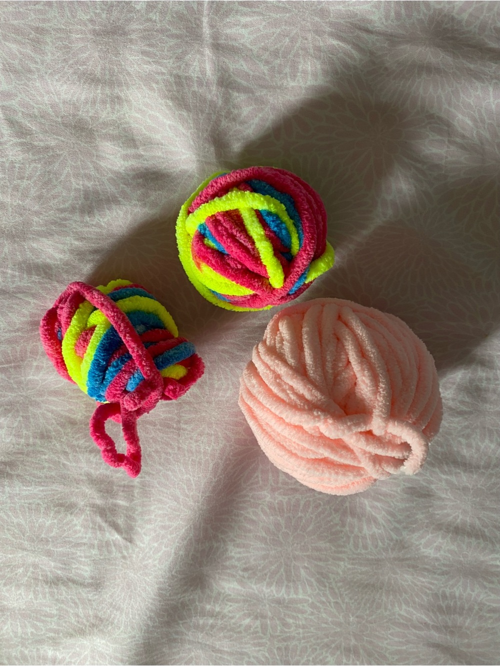 Plush Chenille Craft Yarn Balls - Pastel Pink & Neon Multicolor